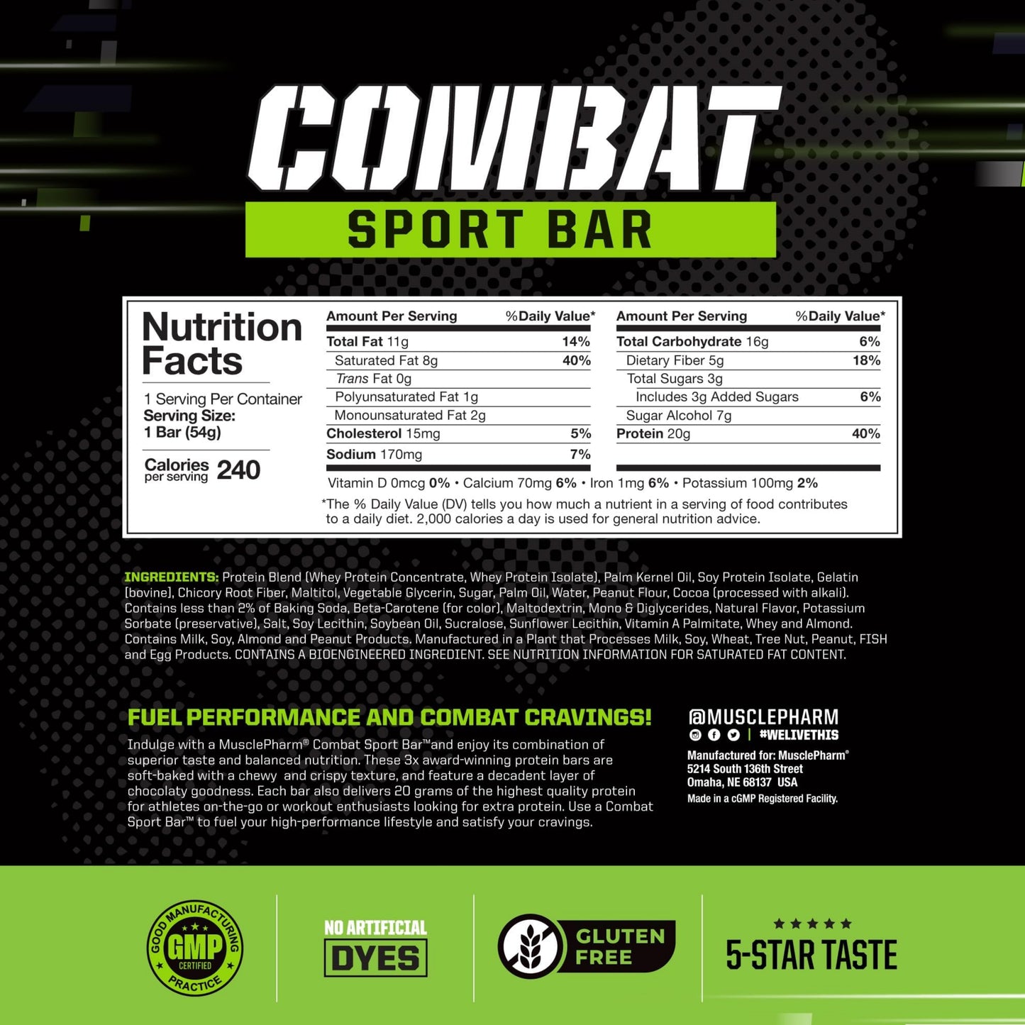 【多種口味】MusclePharm Combat Sport Bar 蛋白棒