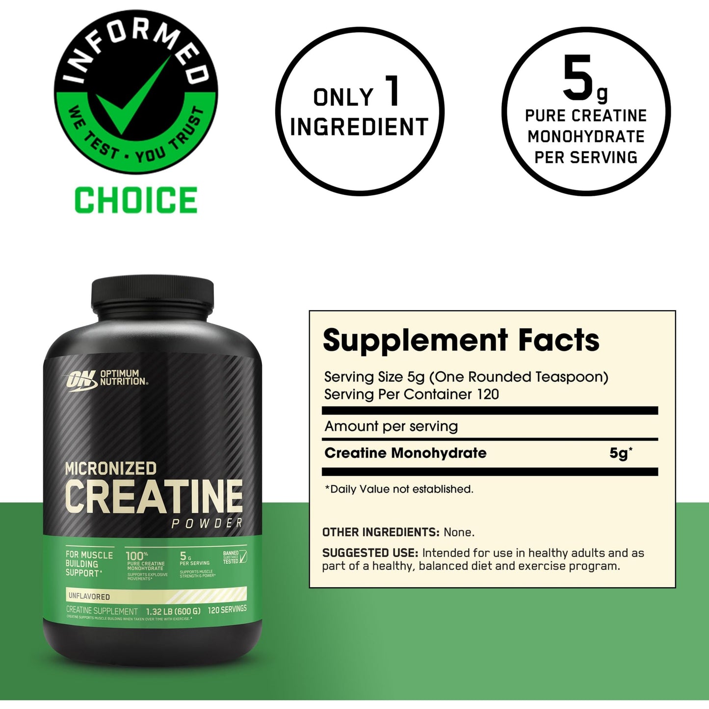 Optimum Nutrition Micronized Creatine Monohydrate Powder 微粉化肌酸粉