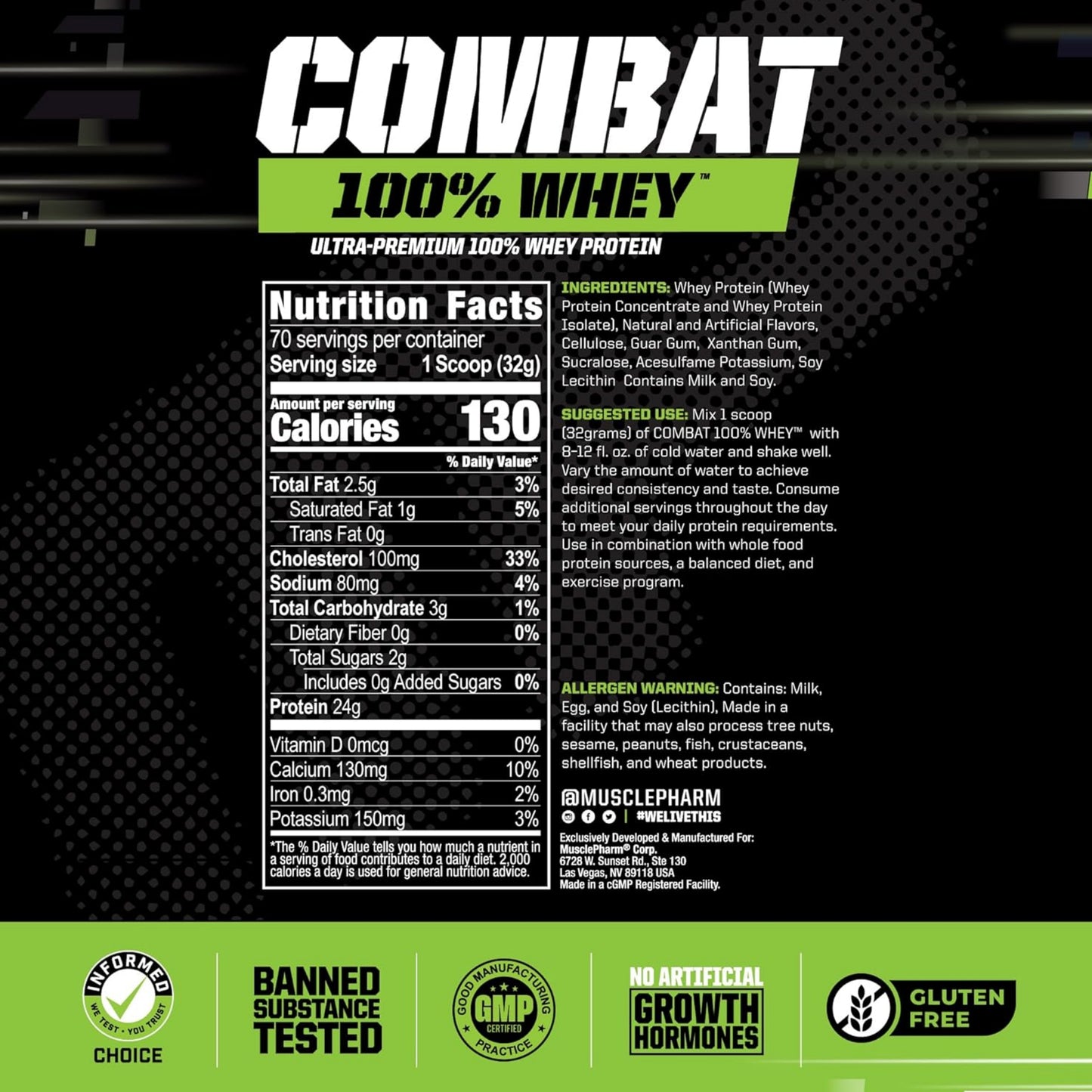 [Multiple Flavours] MusclePharm Combat 100% Whey Protein Powder