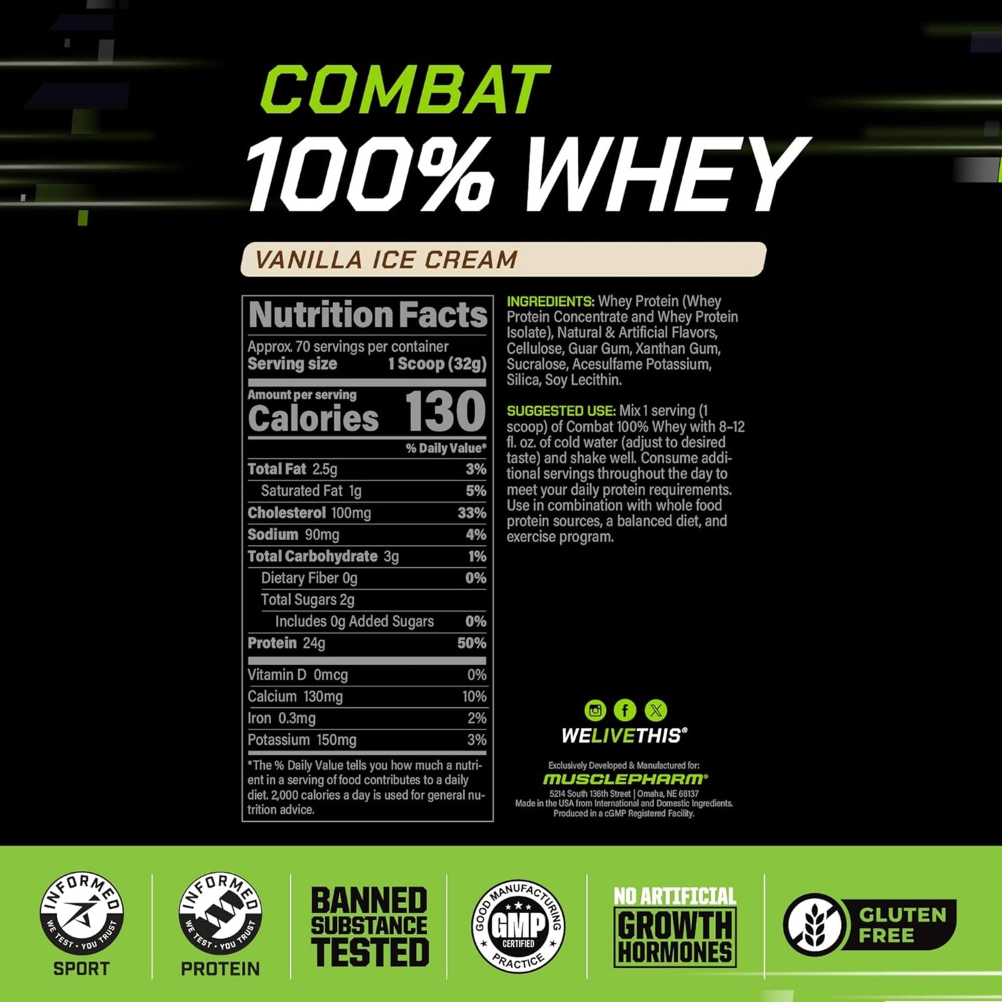 [Multiple Flavours] MusclePharm Combat 100% Whey Protein Powder