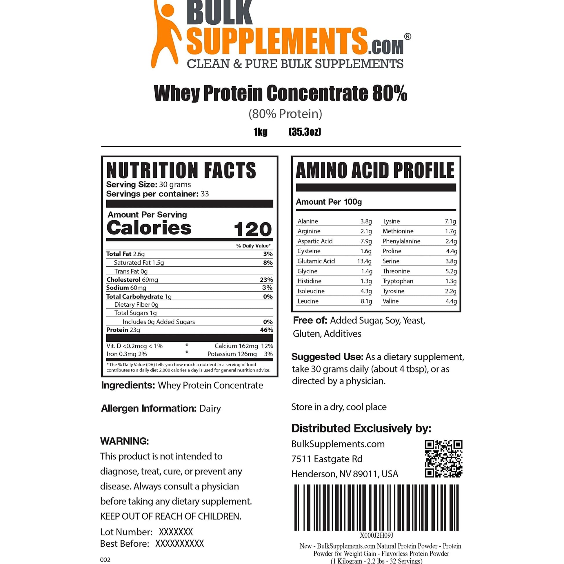 BulkSupplements Whey Protein Concentrate (2.2 lbs) Nicetrition