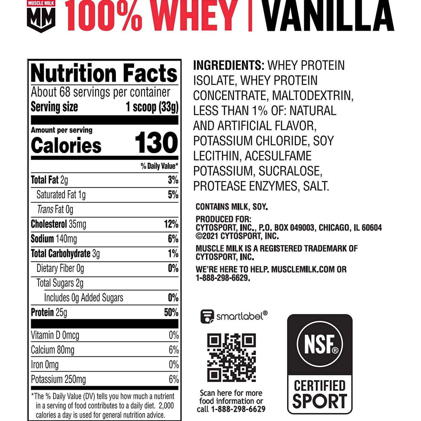 [Multiple Flavors] Muscle Milk 100% Whey Protein Powder (5 lbs)